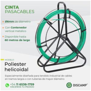 Cinta Pasacable Helicoidal de Poliester de 6mm x 60 mts con carro